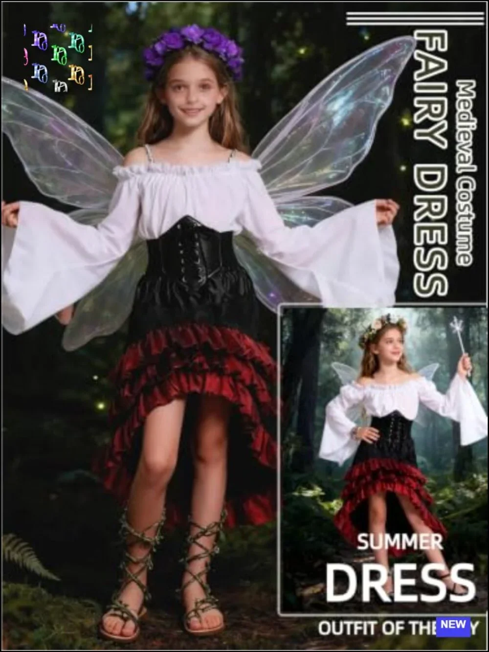 Girls Pirate Costume Medieval Renaissance Dress with Waist Belt & Headscarf